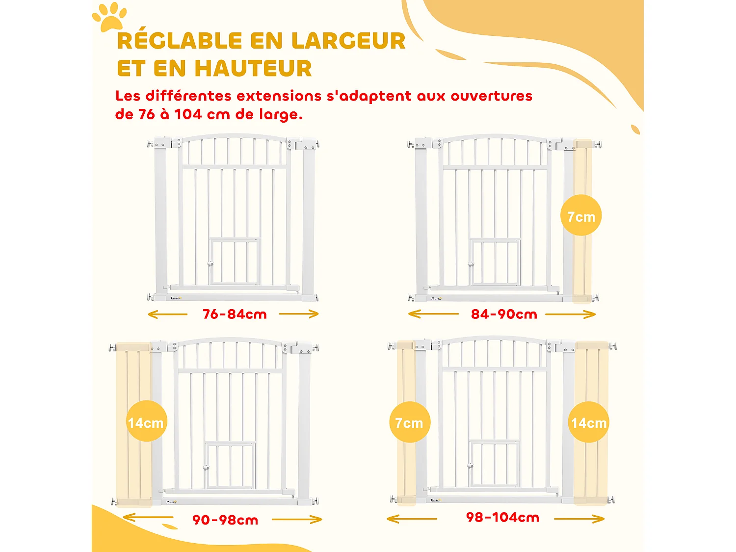 Barrière de sécurité pour chien - barrière à pression ajustable - 2 portes verrouillables - acier blanc
