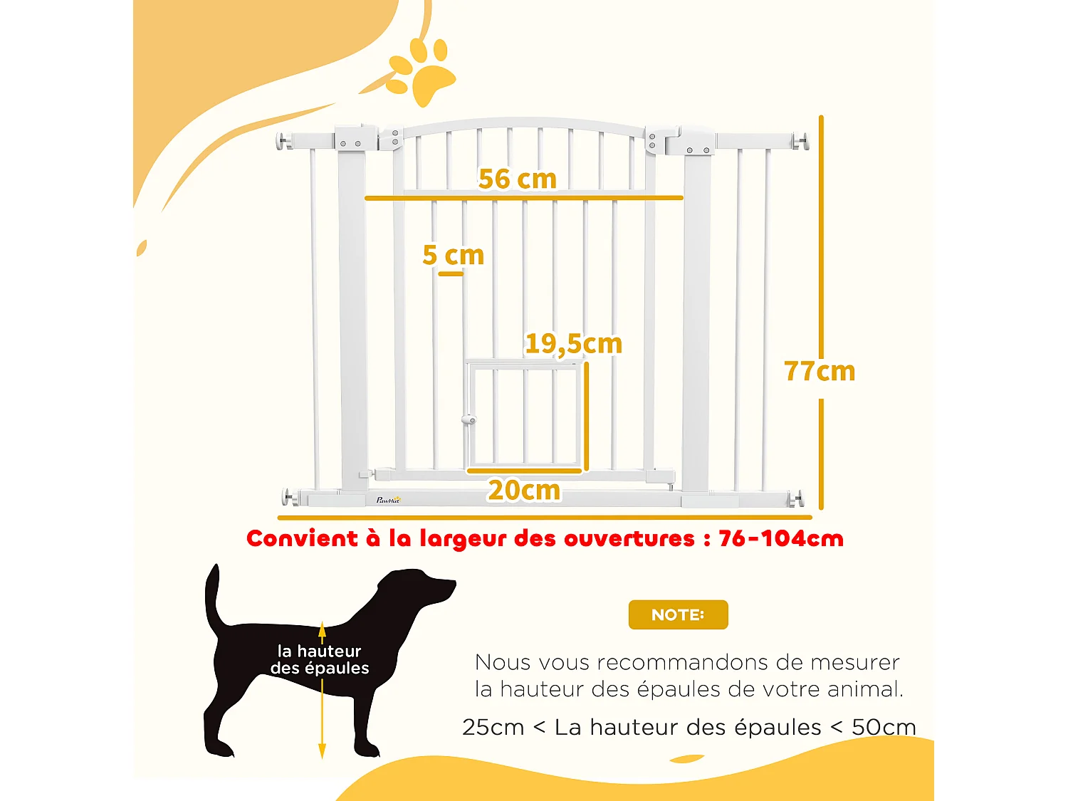 Barrière de sécurité pour chien - barrière à pression ajustable - 2 portes verrouillables - acier blanc