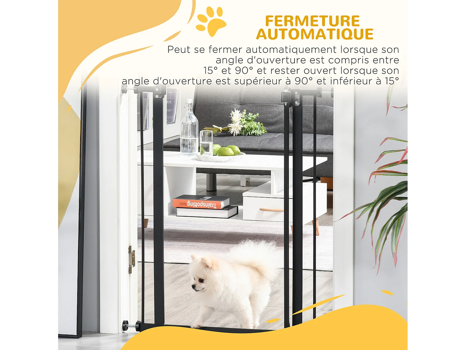 Barrière de sécurité pour chien extensible 74-80 cm -H. 94 cm - sans perçage, double verrouillage - métal noir