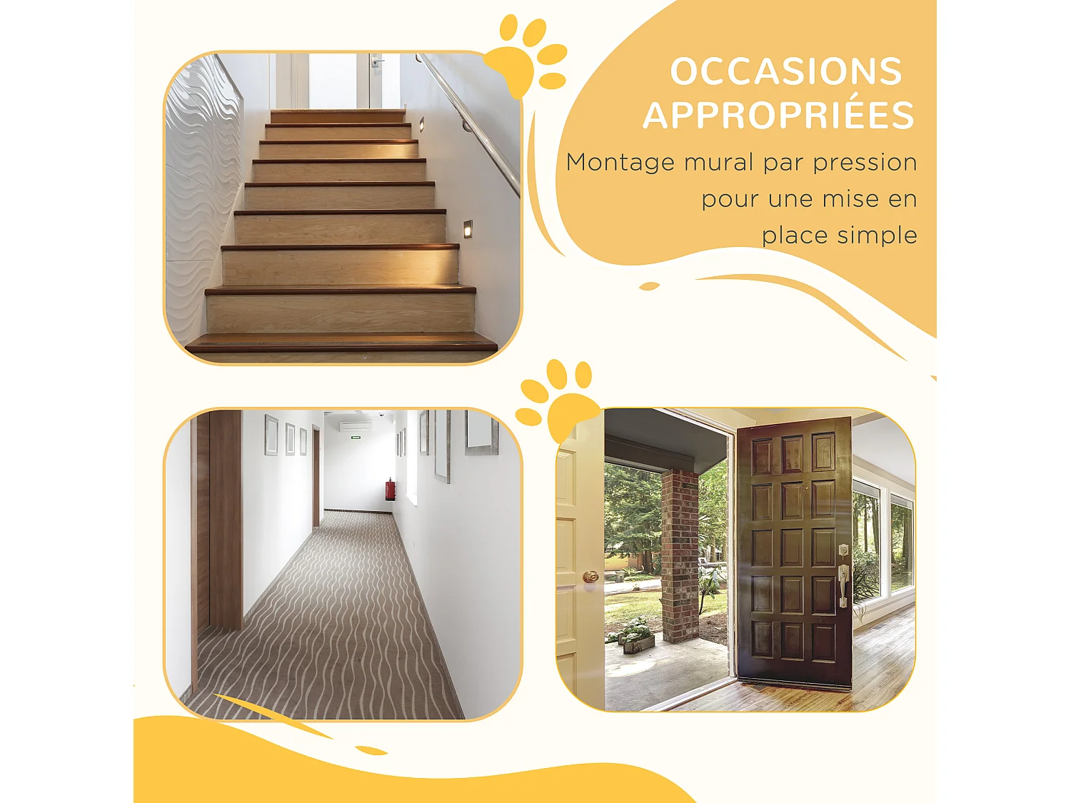 Barrière de sécurité pour chien extensible 74-80 cm -H. 94 cm - sans perçage, double verrouillage - métal noir