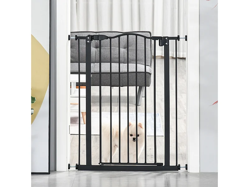 Barrière de sécurité pour chien extensible 74-80 cm -H. 94 cm - sans perçage, double verrouillage - métal noir