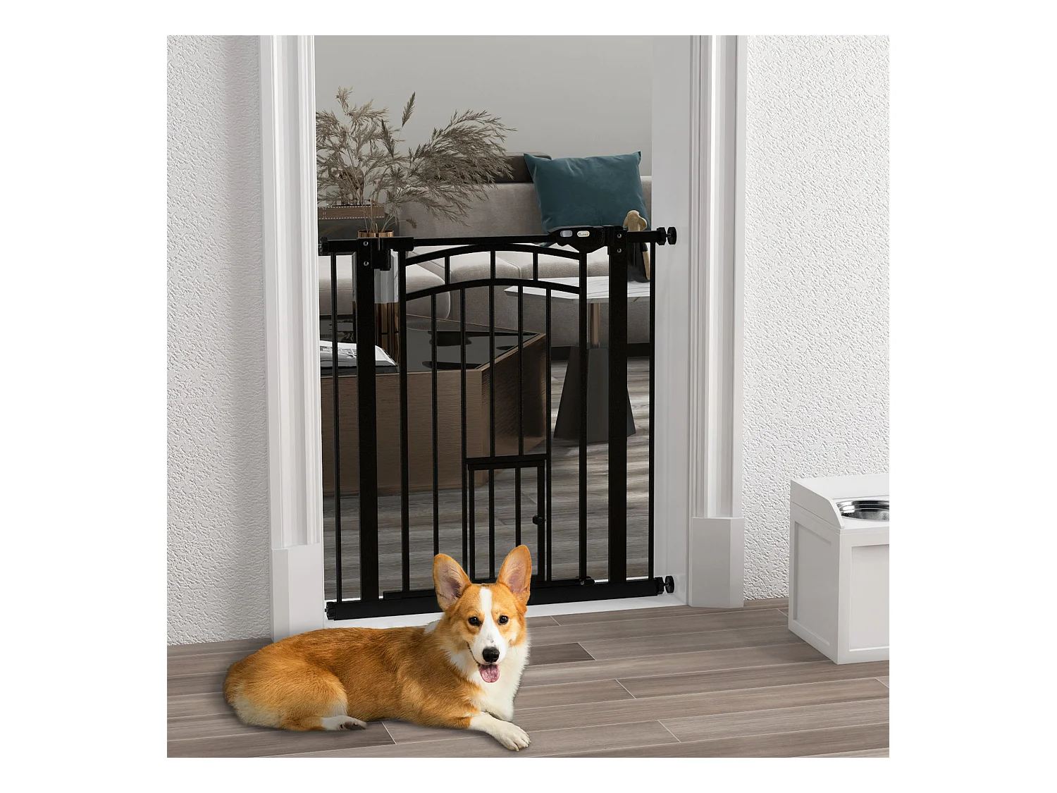 Barrière de sécurité pour chien - barrière à pression ajustable - double système de verrouillage - acier noir