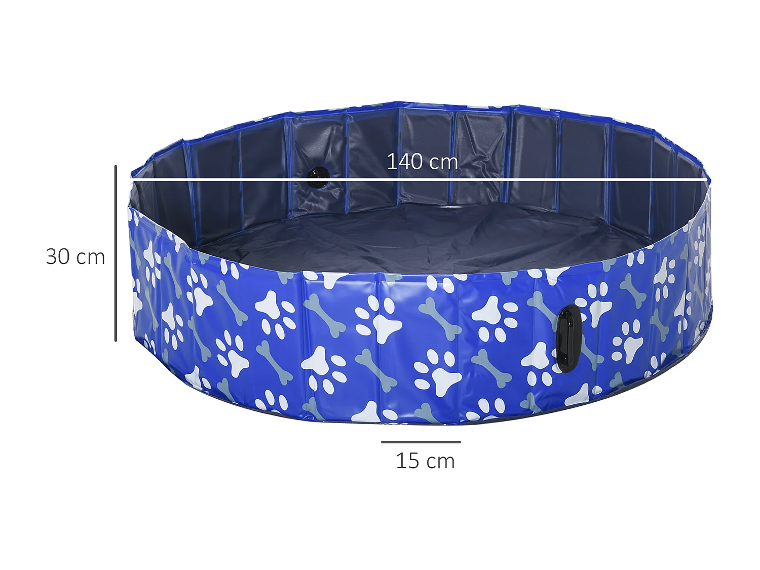 Piscine pour chien bassin PVC pliable anti-glissant facile à nettoyer Ø 1,4 m hauteur 30 cm motifs os pattes bleu