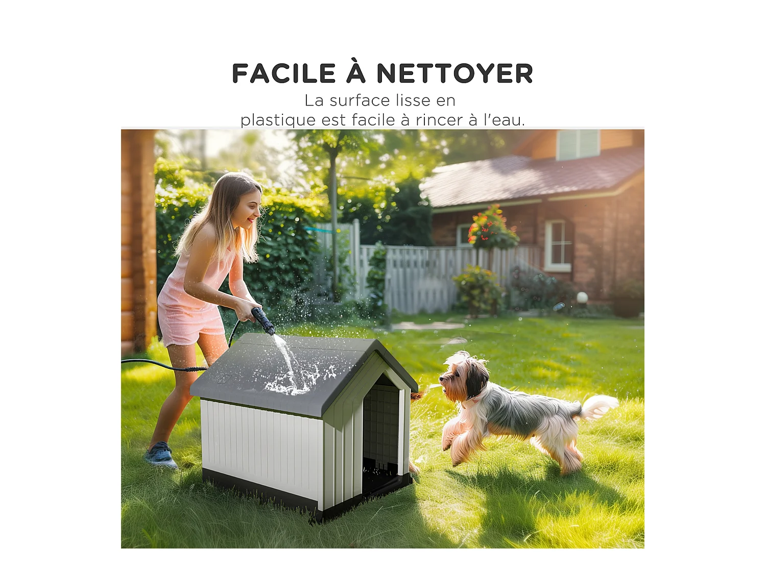 Niche chien extérieure - maison chien - niche plastique - grille d'aération - dim. 62L x 61l x 60H cm - blanc gris noir