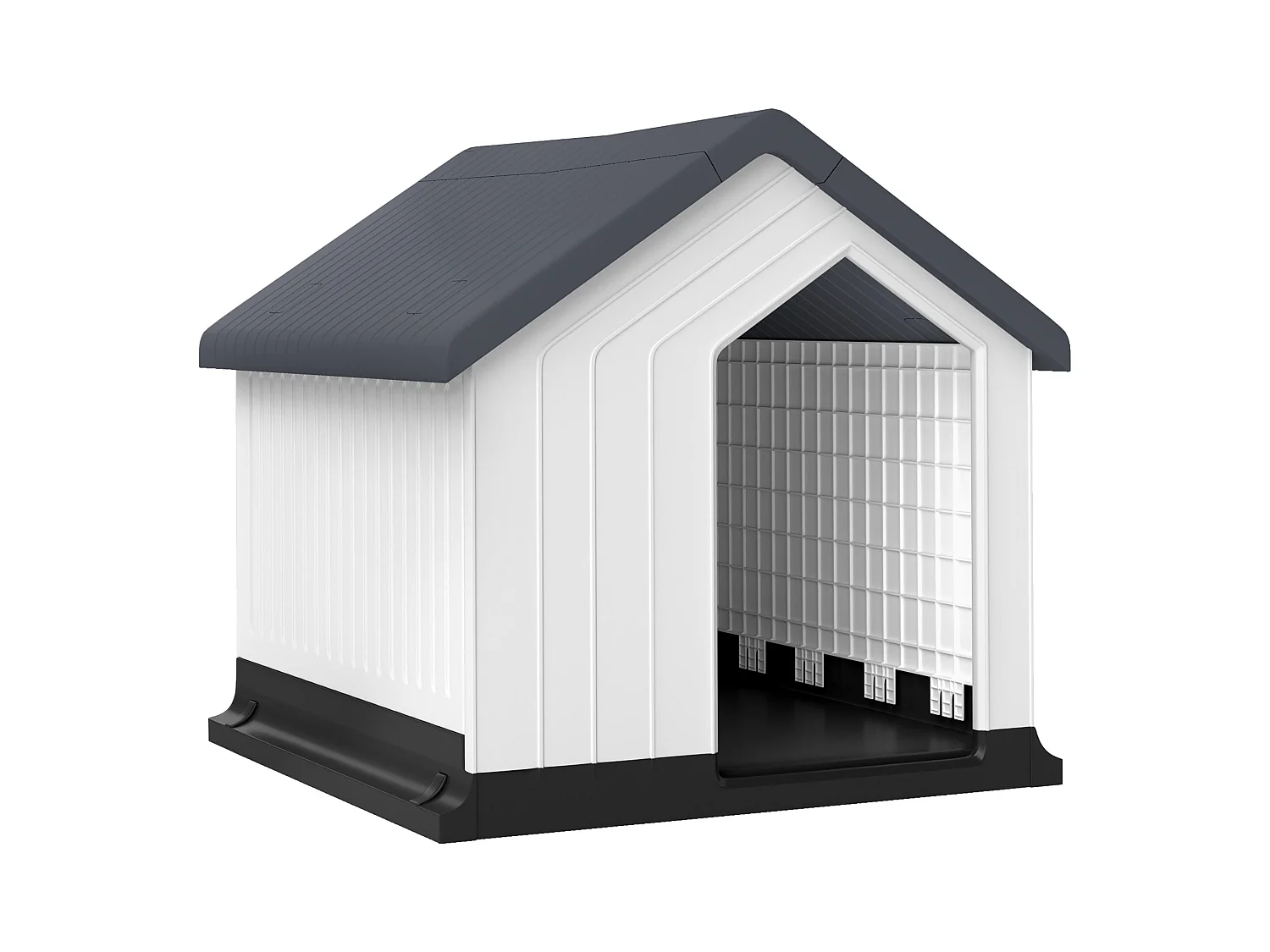 Niche chien extérieure - maison chien - niche plastique - grille d'aération - dim. 62L x 61l x 60H cm - blanc gris noir