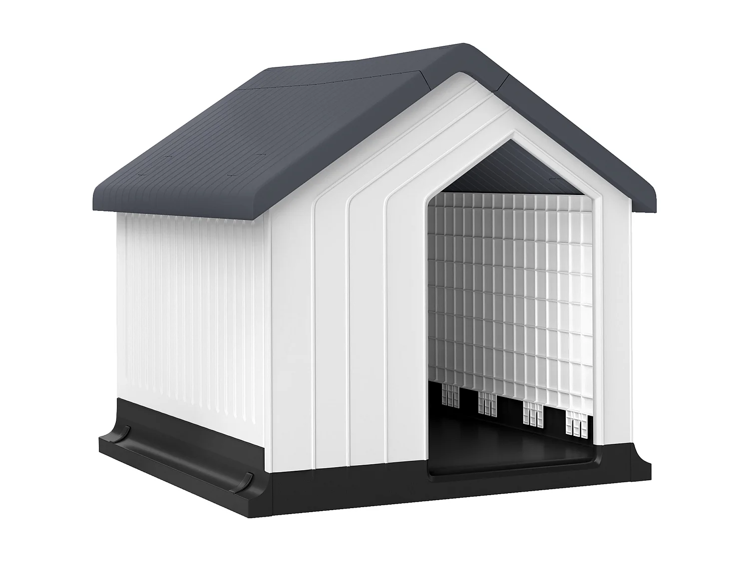 Niche chien extérieure - maison chien - niche plastique - grille d'aération - dim. 62L x 61l x 60H cm - blanc gris noir
