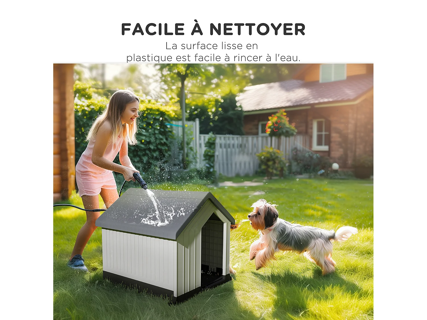 Niche chien extérieure - maison chien - niche plastique - grille d'aération - dim. 62L x 61l x 60H cm - blanc gris noir