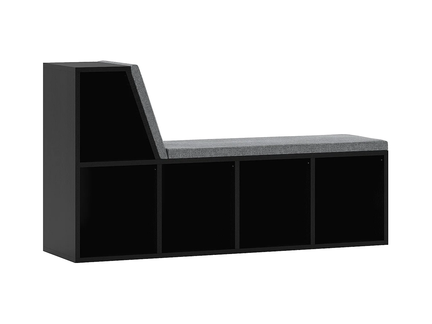 Bibliothèque banc 2 en 1 design contemporain 5 casiers 2 coussins fournis 108L x 30l x 60H cm noir gris chiné