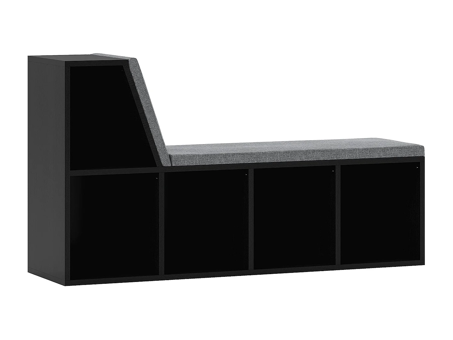 Bibliothèque banc 2 en 1 design contemporain 5 casiers 2 coussins fournis 108L x 30l x 60H cm noir gris chiné