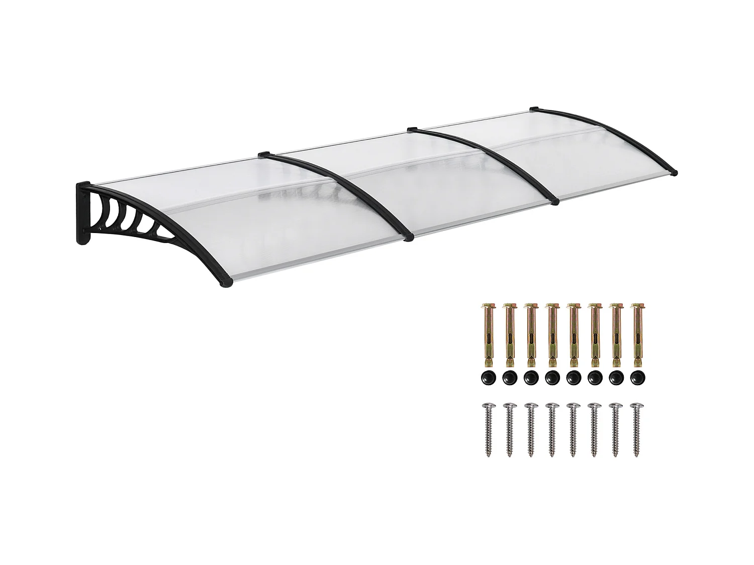 Auvent marquise de porte design voûté arrondi dim. 303L x 96l x 27H cm alu polycarbonate plastique noir