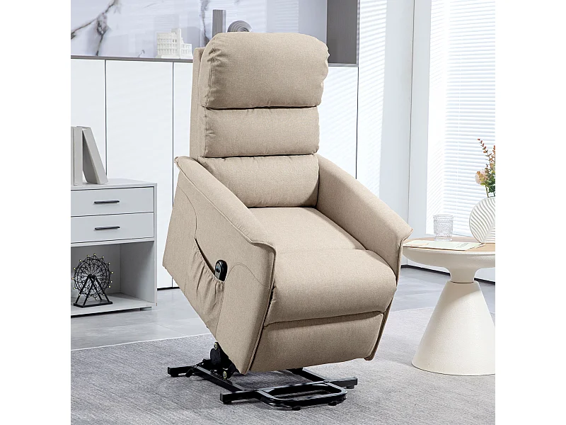 Fauteuil releveur inclinable massant chauffant - 2 télécommandes, roulettes, pochette - tissu beige chiné