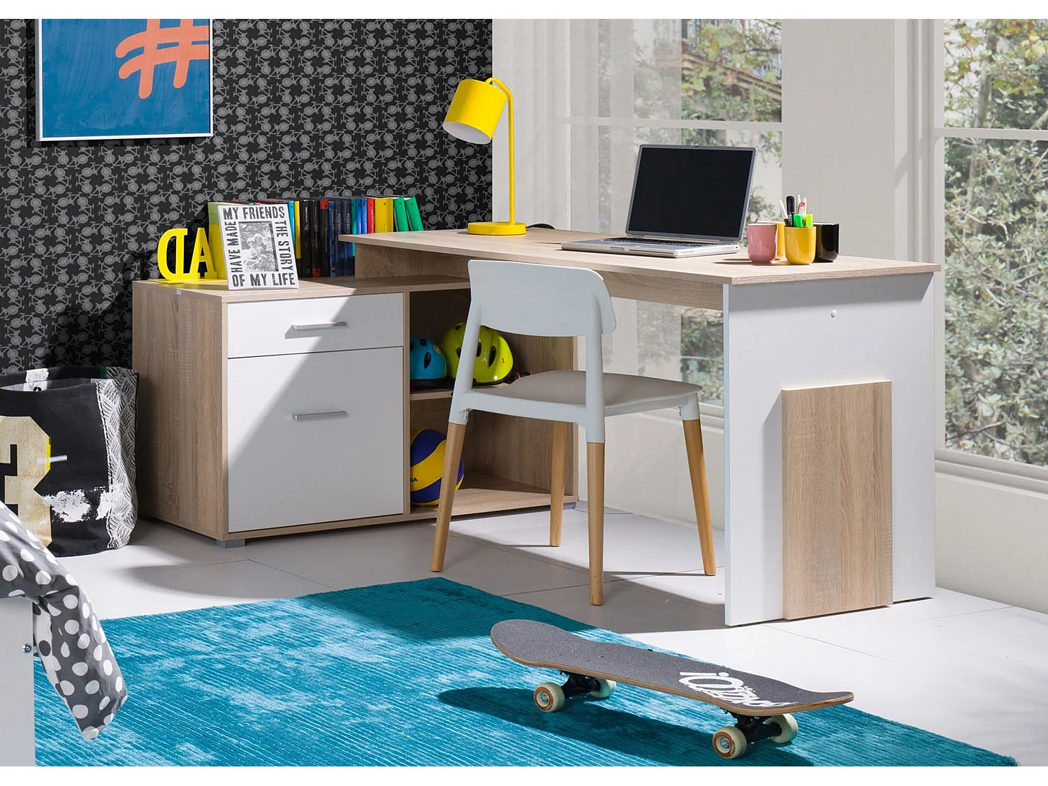 ECKSCHREIBTISCH Como Sonoma Eiche / weiß 168 cm / 110 cm / 76 cm