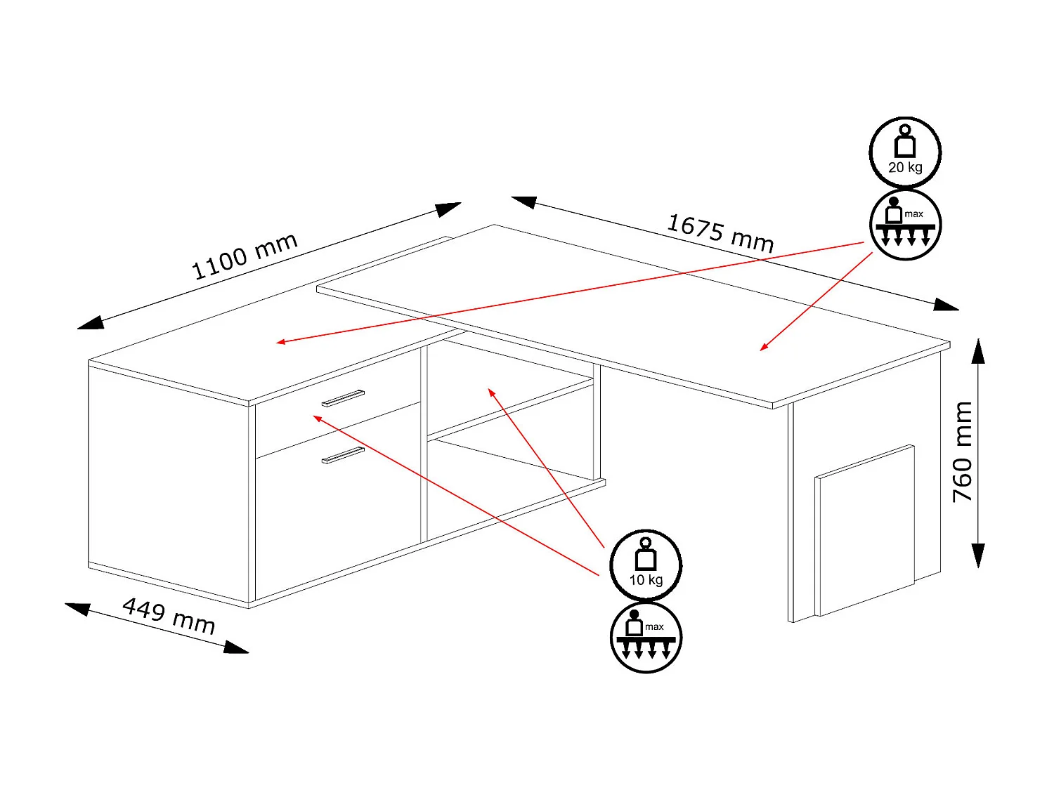 ECKSCHREIBTISCH Como Sonoma Eiche / weiß 168 cm / 110 cm / 76 cm