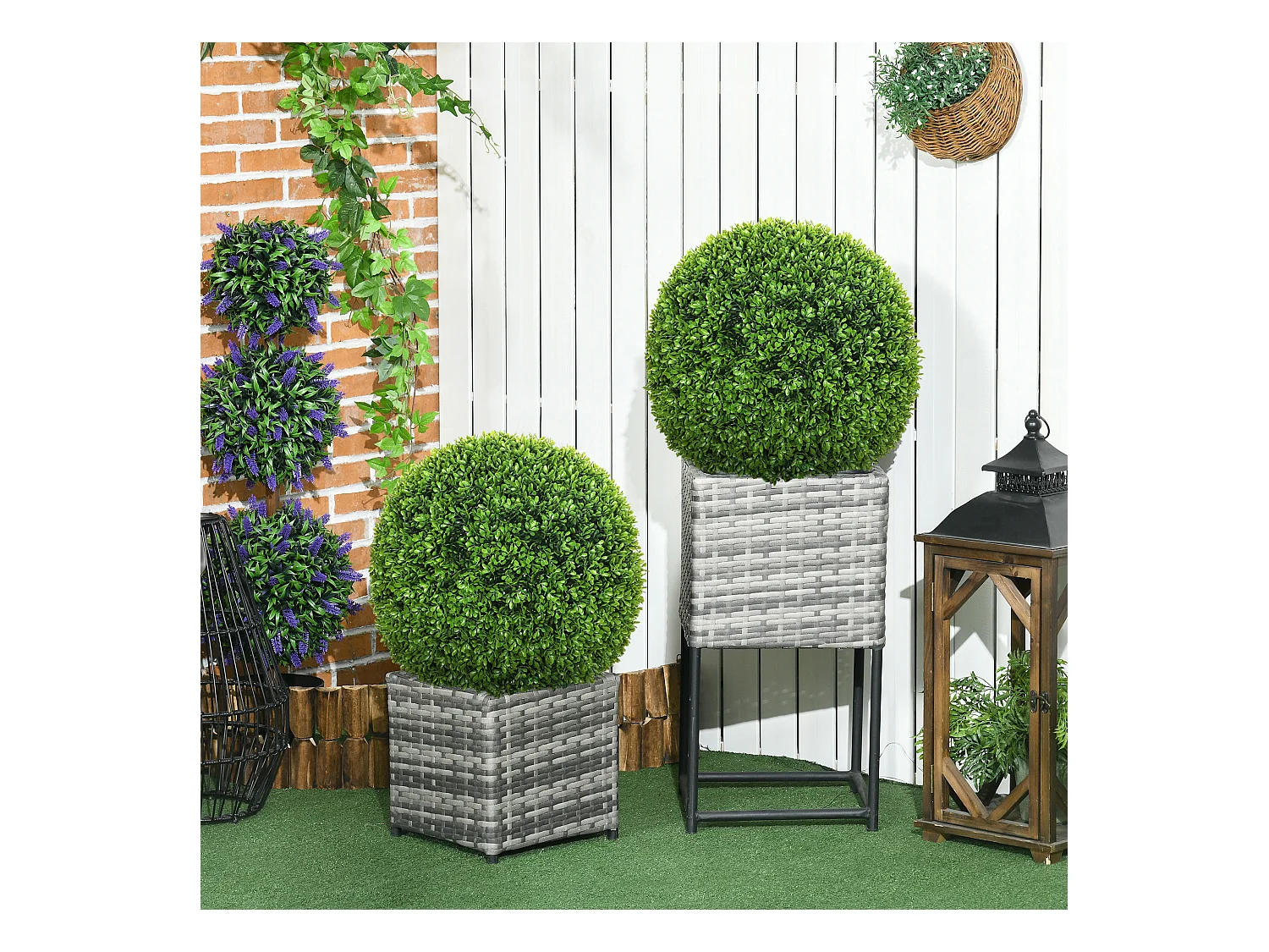 Lot de 2 buis artificiels topiaires artificielles en forme de boule Ø 40 cm PE vert