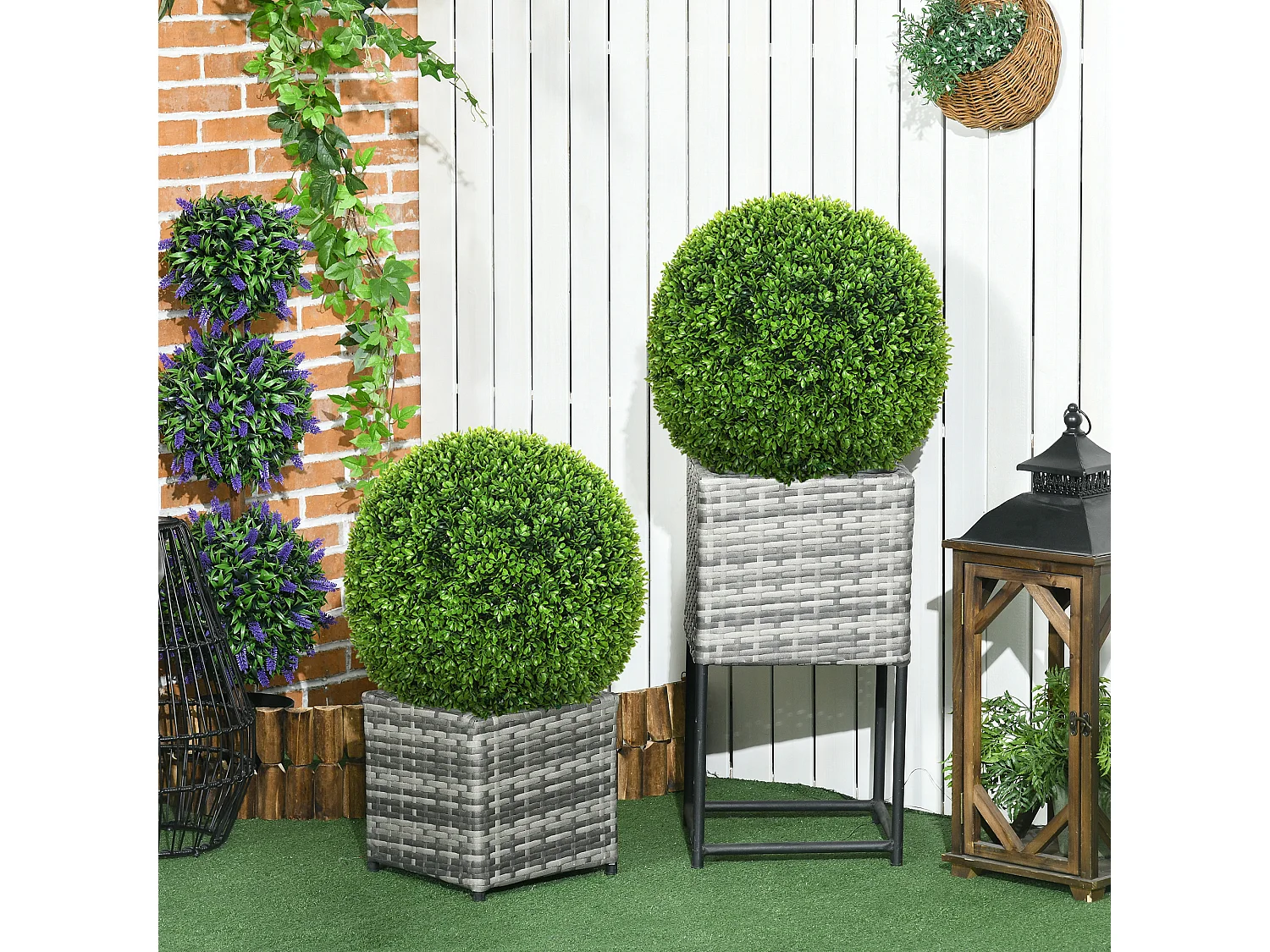 Lot de 2 buis artificiels topiaires artificielles en forme de boule Ø 40 cm PE vert