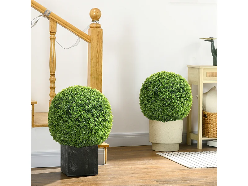 Lot de 2 buis artificiels topiaires artificielles en forme de boule Ø 40 cm PE vert