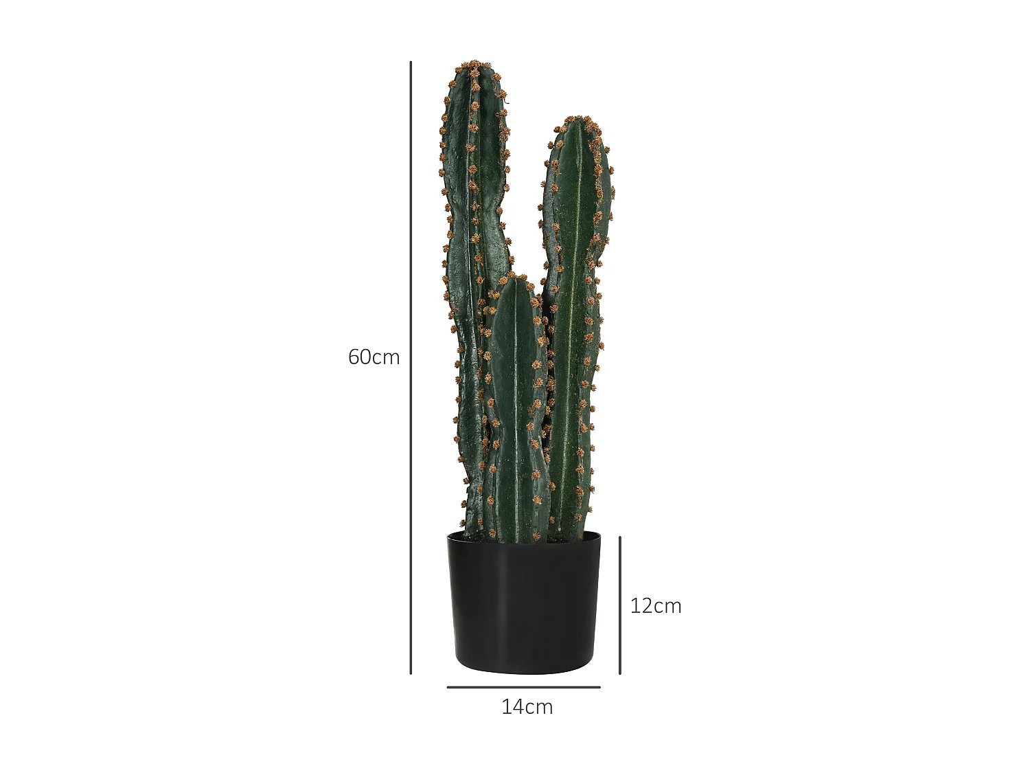 Cactus artificiel grand réalisme 3 pieds dim. Ø 17 x 60H cm pot inclus vert