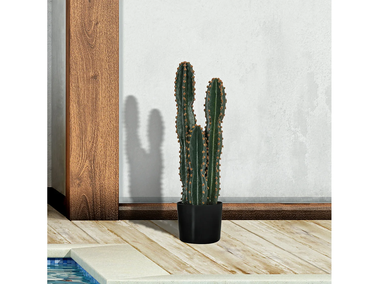 Cactus artificiel grand réalisme 3 pieds dim. Ø 17 x 60H cm pot inclus vert