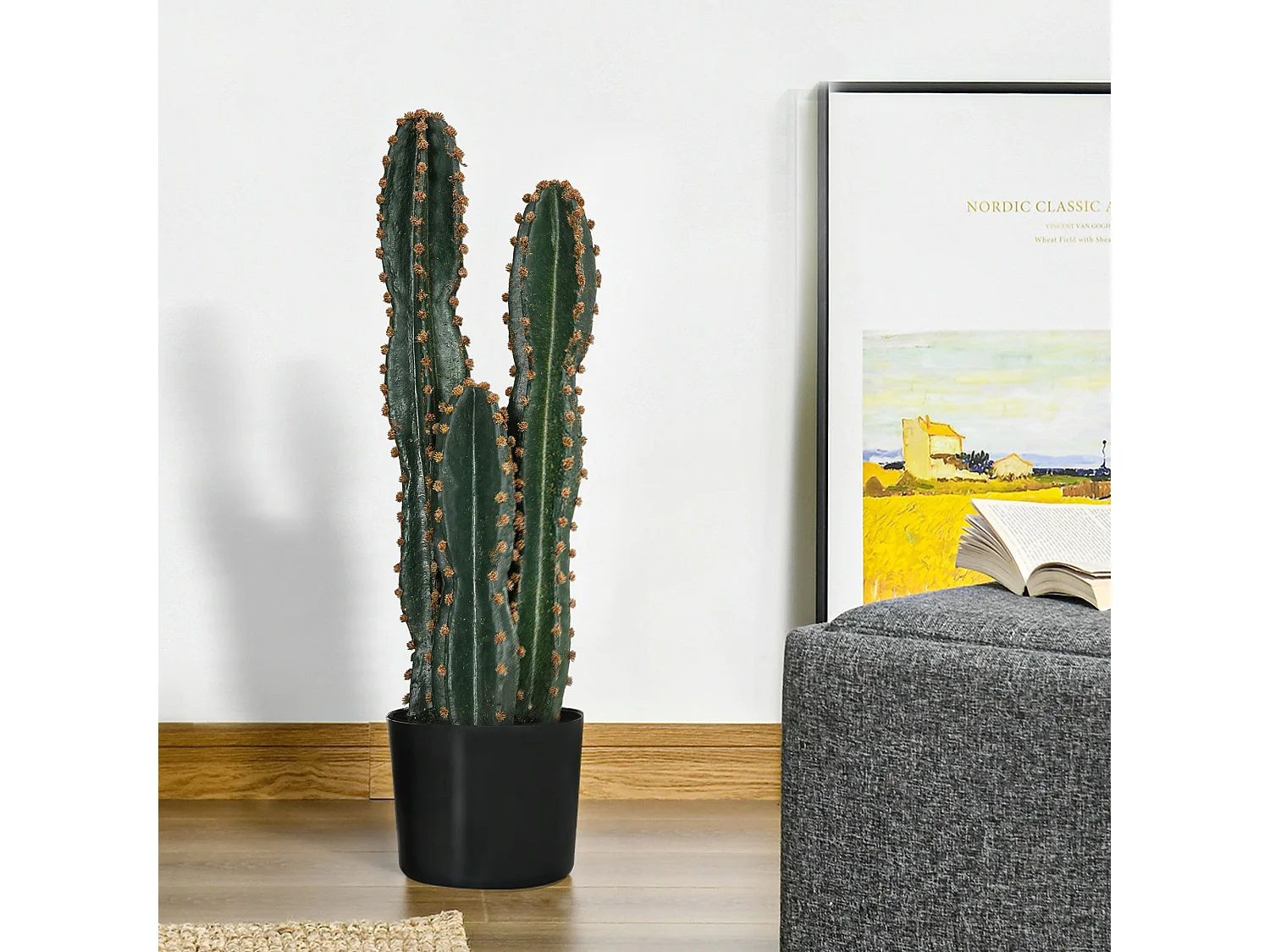 Cactus artificiel grand réalisme 3 pieds dim. Ø 17 x 60H cm pot inclus vert