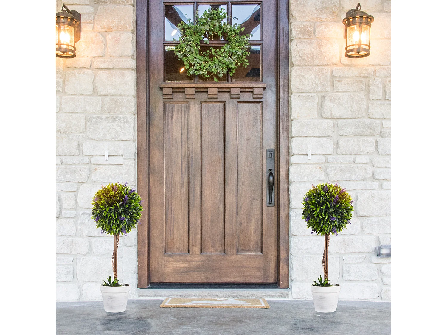 Lot de 2 plantes artificielles avec fleurs de lavande arbre artificiel tronc et pot inclus - hauteur 60 cm intérieur et extérieur vert