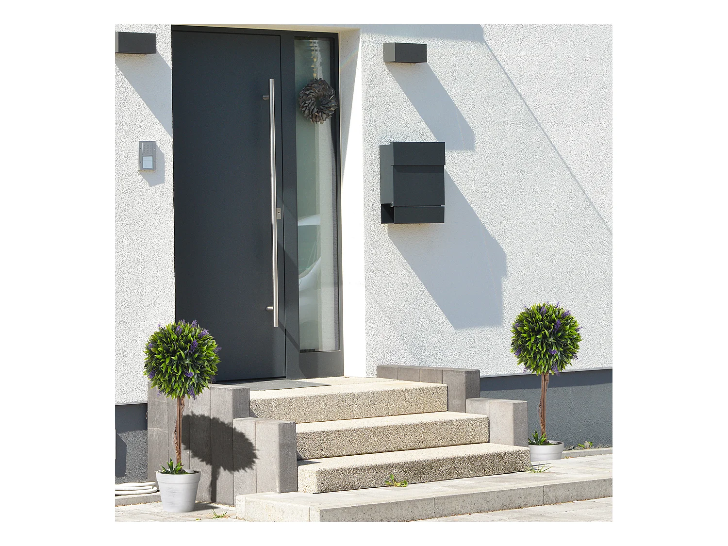 Lot de 2 plantes artificielles avec fleurs de lavande arbre artificiel tronc et pot inclus - hauteur 60 cm intérieur et extérieur vert