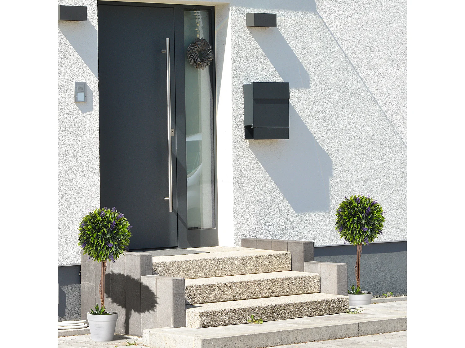 Lot de 2 plantes artificielles avec fleurs de lavande arbre artificiel tronc et pot inclus - hauteur 60 cm intérieur et extérieur vert