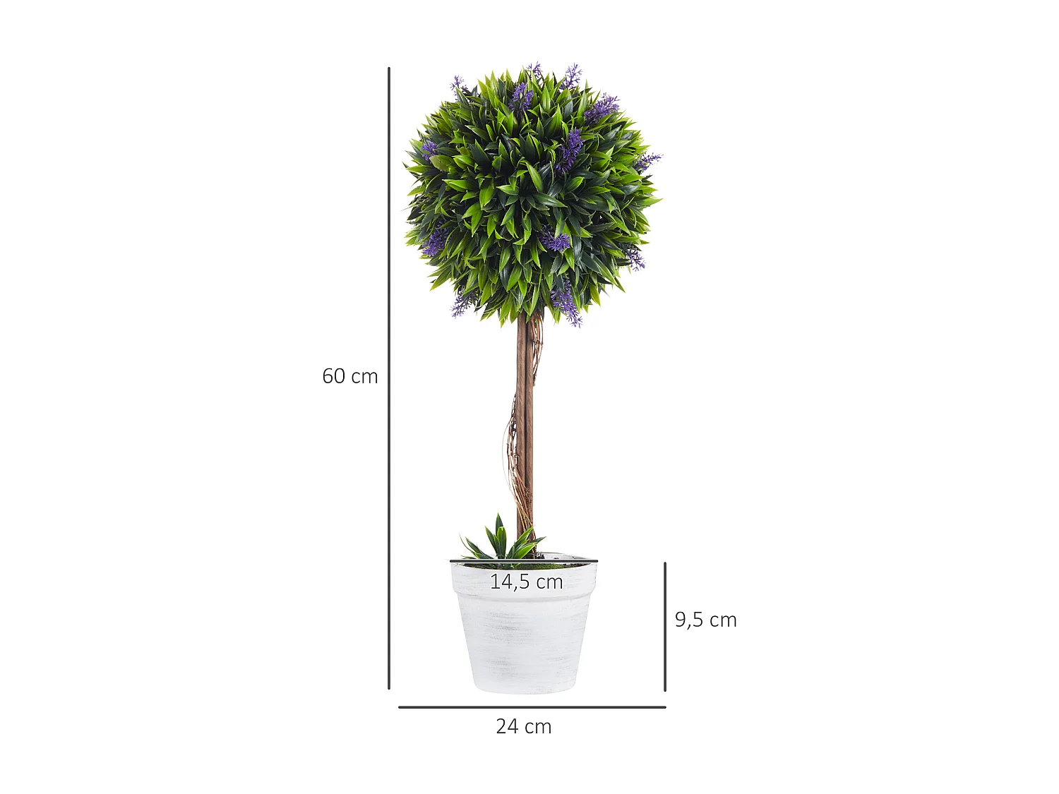 Lot de 2 plantes artificielles avec fleurs de lavande arbre artificiel tronc et pot inclus - hauteur 60 cm intérieur et extérieur vert
