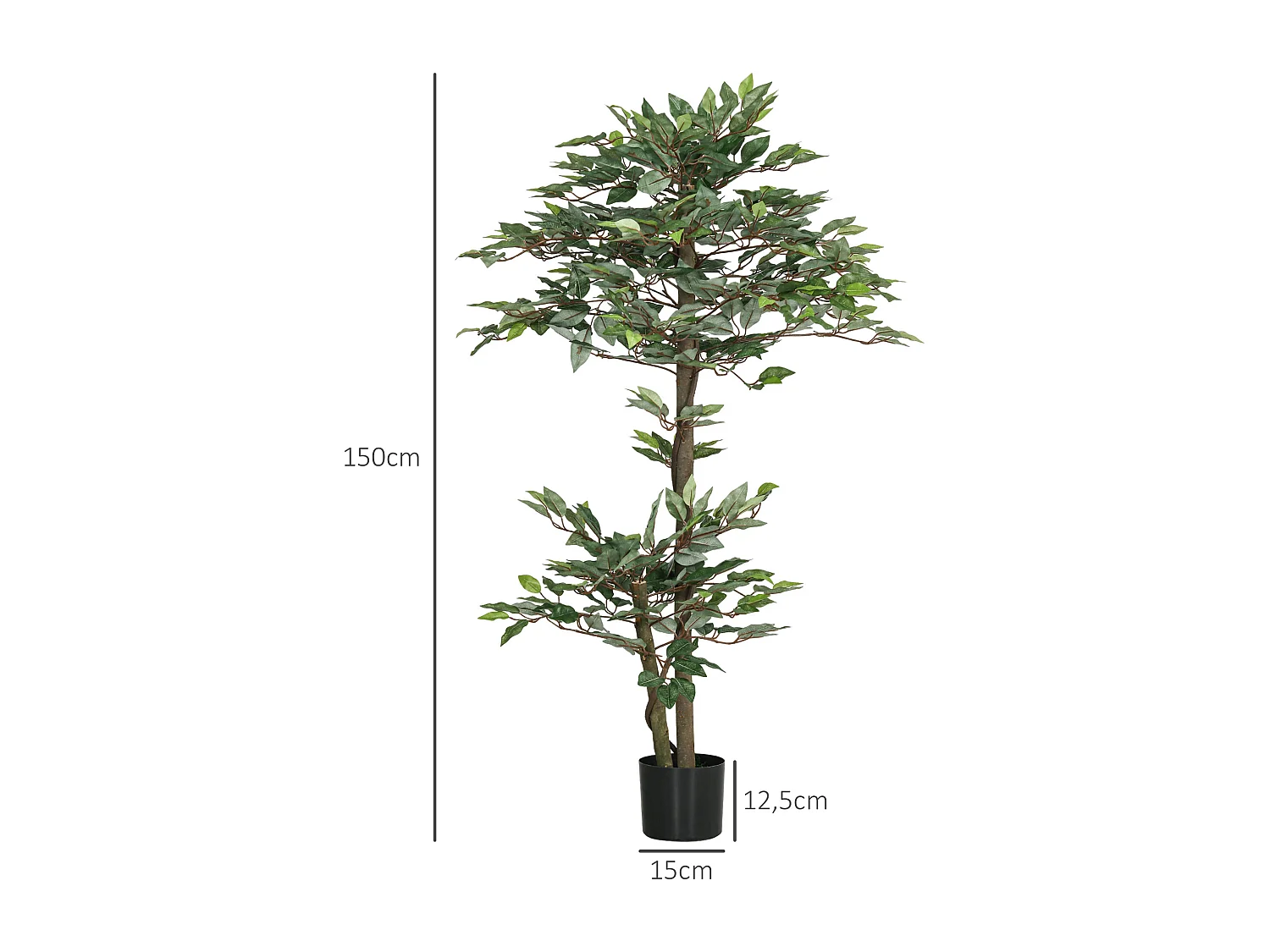 Plante artificielle ficus H.1,5 m troncs branches liane lichen feuilles grand réalisme pot inclus