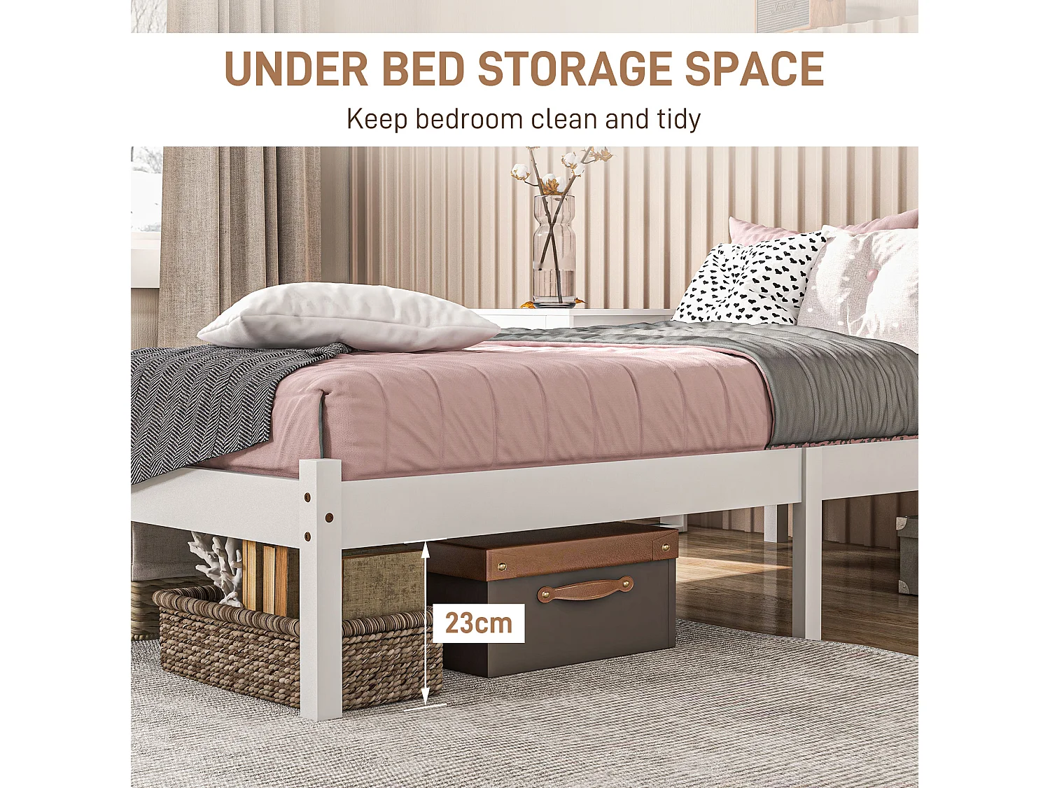 Lit simple design - tête de lit, sommier inclus - dim. 198L x 96l x 70H cm - compatible matelas 190L x 90l cm - bois blanc