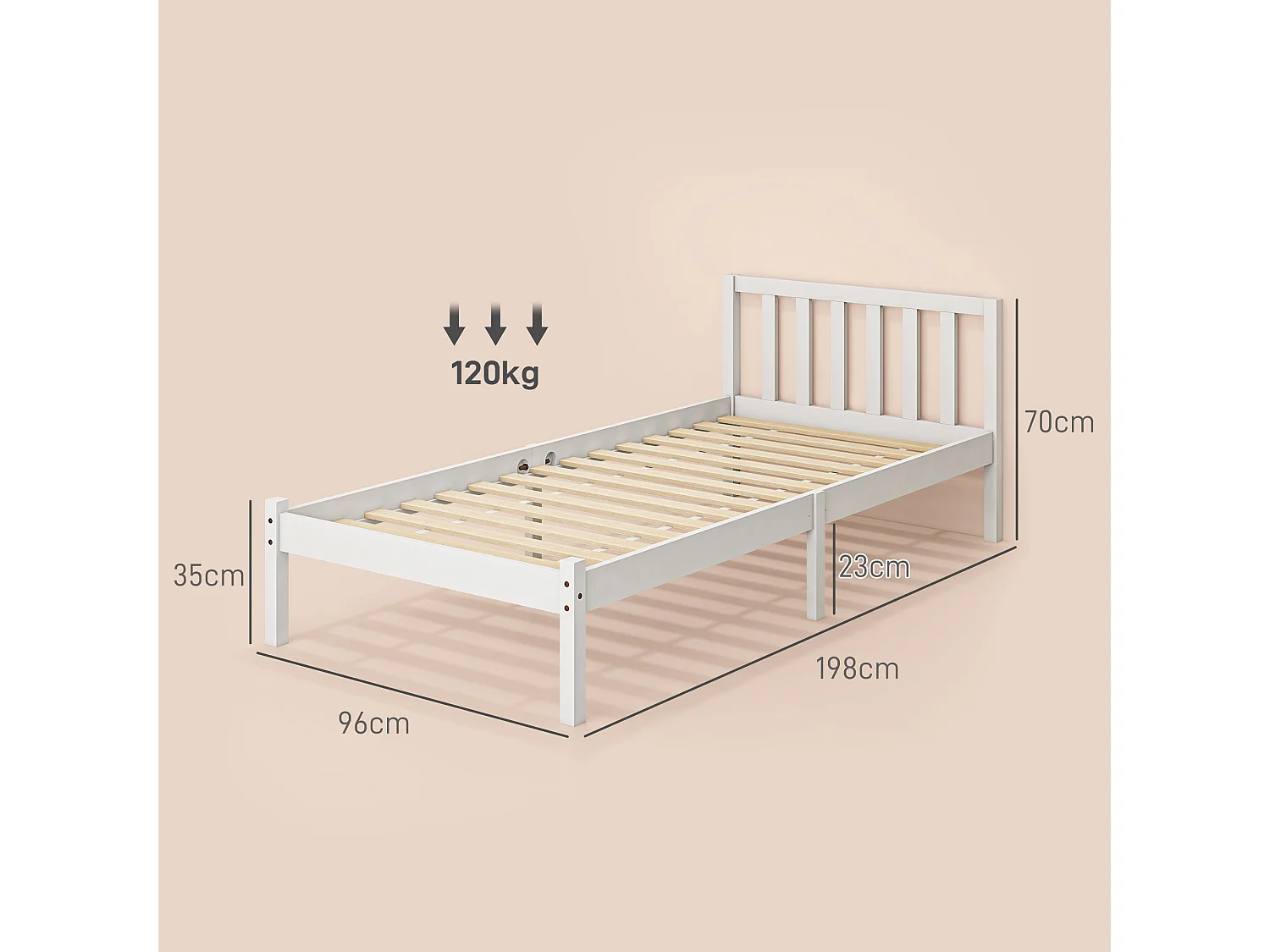 Lit simple design - tête de lit, sommier inclus - dim. 198L x 96l x 70H cm - compatible matelas 190L x 90l cm - bois blanc