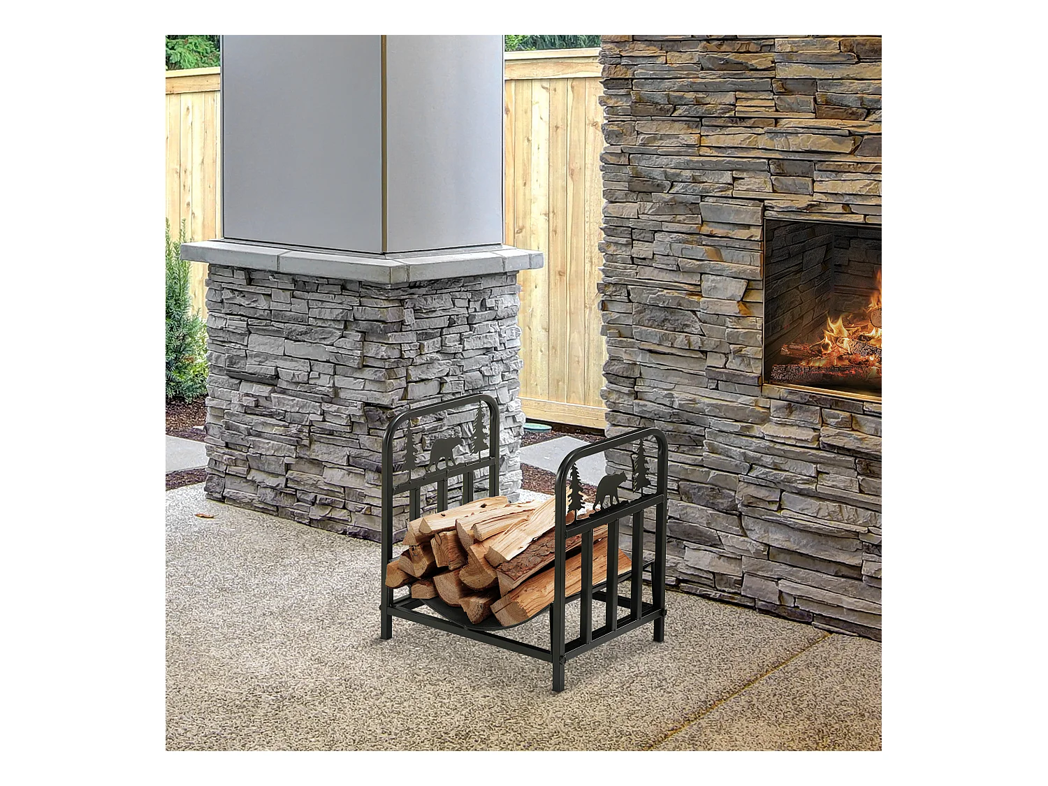 Range-bûches intérieur extérieur sur pied - porte bûches design - dim. 42L x 33l x 43H cm - métal noir