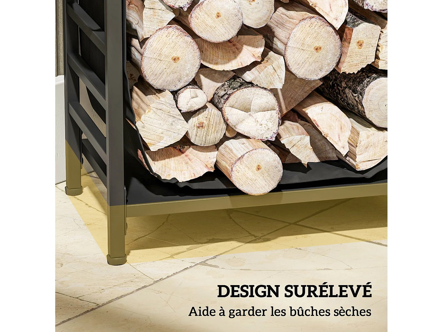 Porte-bûches range-bûches 2 en 1 - poignées - sac amovible tissu Oxford métal noir