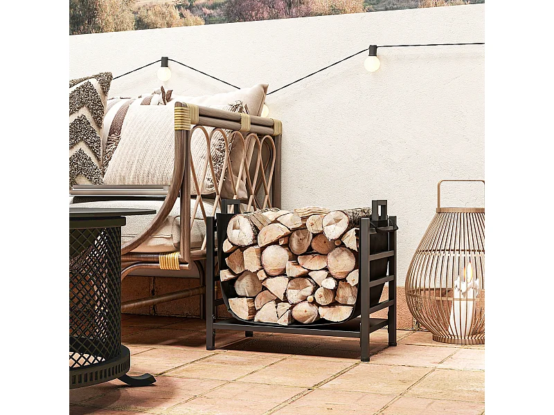 Porte-bûches range-bûches 2 en 1 - poignées - sac amovible tissu Oxford métal noir