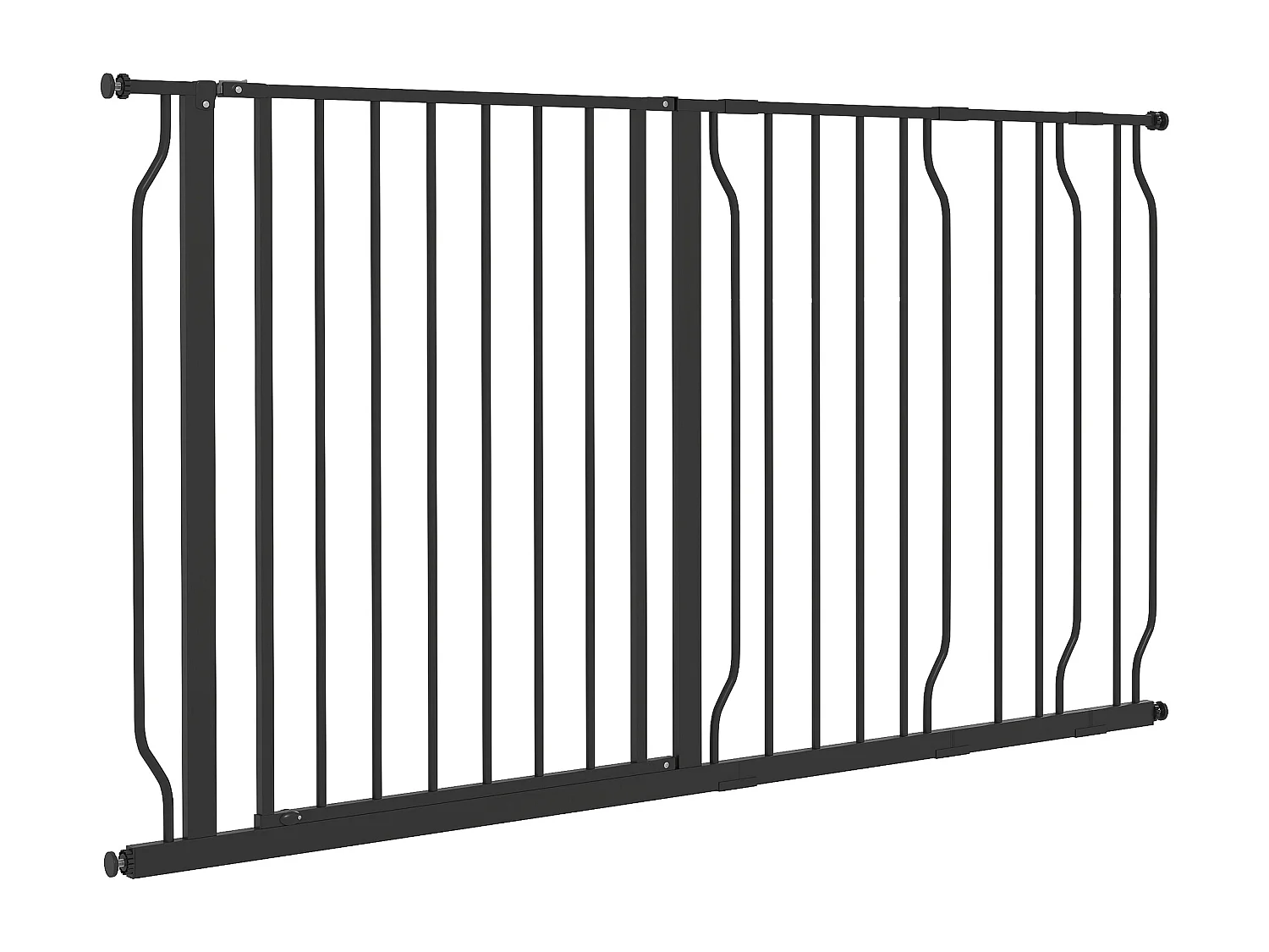 Barrière de sécurité animaux - longueur réglable dim. 75-145 cm - porte double verrouillage, ouverture double sens -sans perçage - acier ABS noir