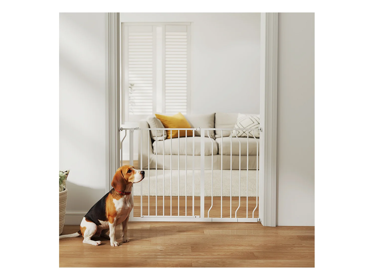 Barrière de sécurité barrière pour animal domestique longueur réglable barrière escaliers couloirs portes sans perçage en acier et ABS dim. 75-115L x 76H cm blanc
