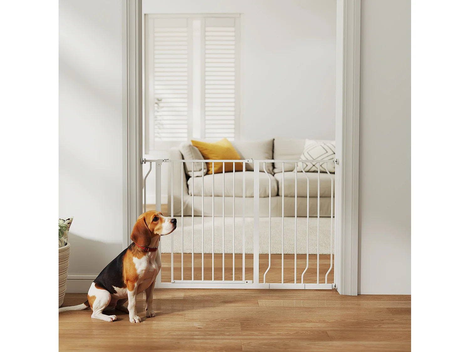 Barrière de sécurité barrière pour animal domestique longueur réglable barrière escaliers couloirs portes sans perçage en acier et ABS dim. 75-115L x 76H cm blanc