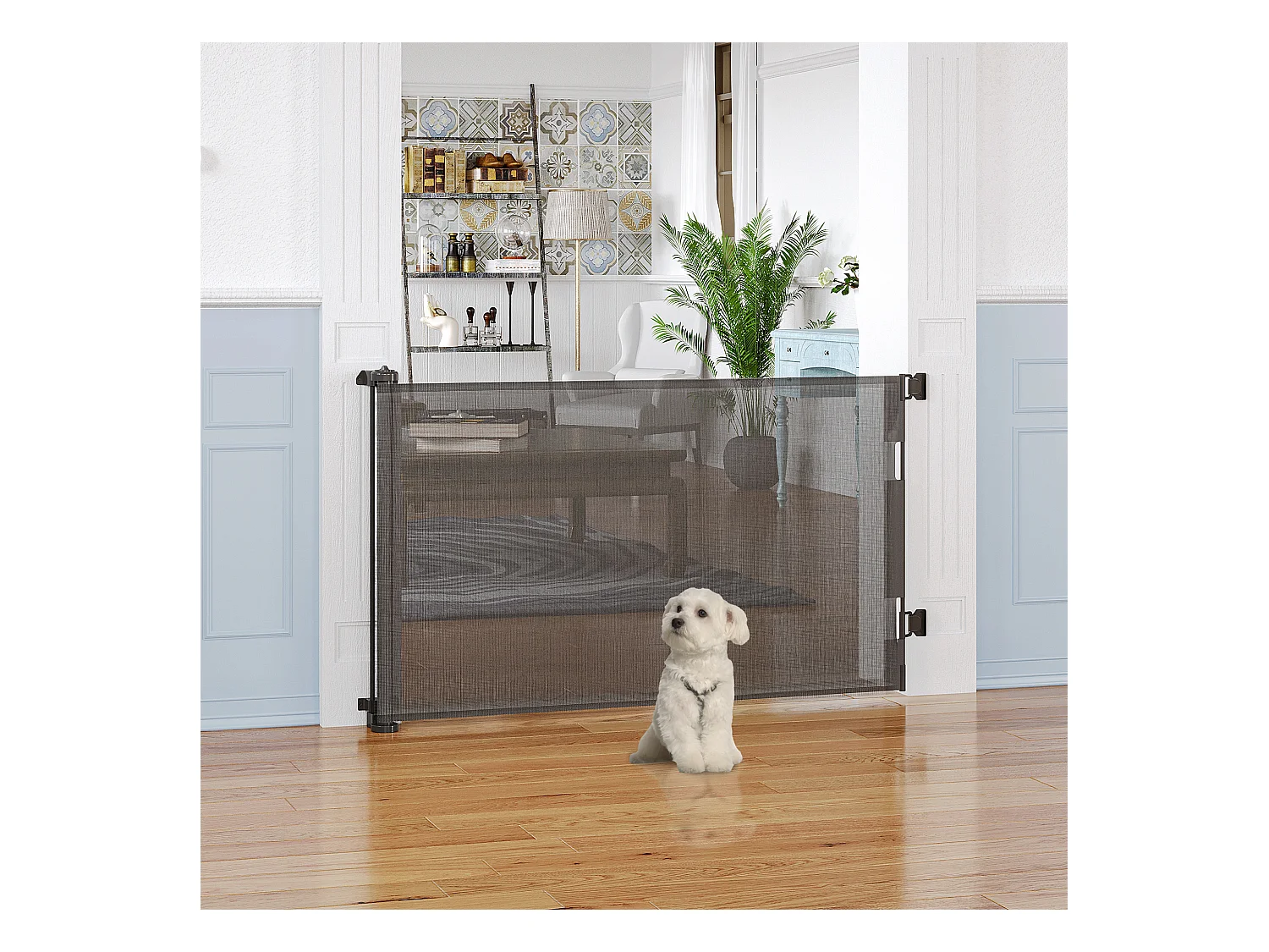 Barrière de sécurité barrière animaux rétractable automatique 1,65L x 0,85H m teslin alu. PVC gris