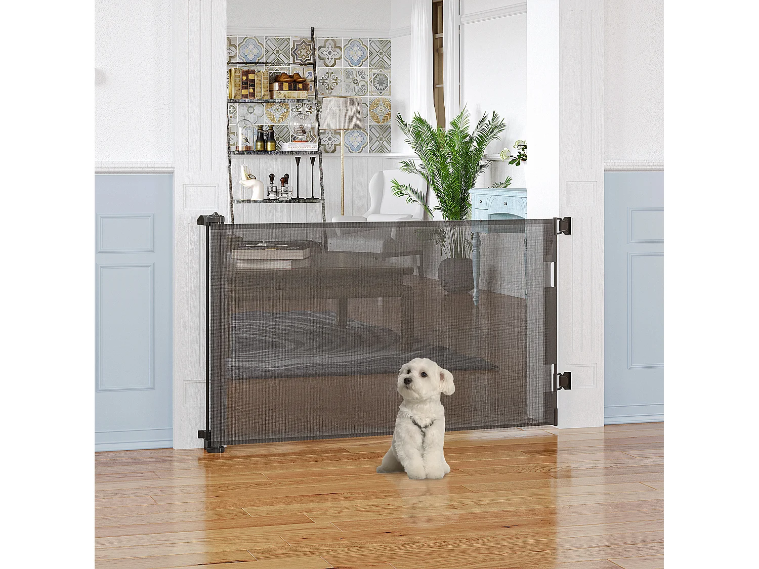 Barrière de sécurité barrière animaux rétractable automatique 1,65L x 0,85H m teslin alu. PVC gris