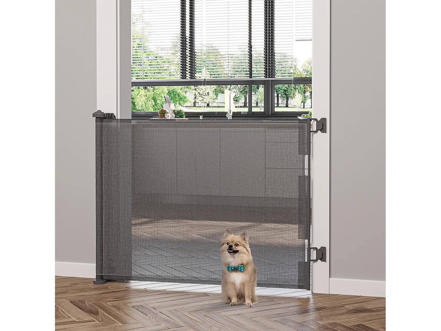 Barrière de sécurité barrière animaux rétractable automatique 1,65L x 0,85H m teslin alu. PVC gris