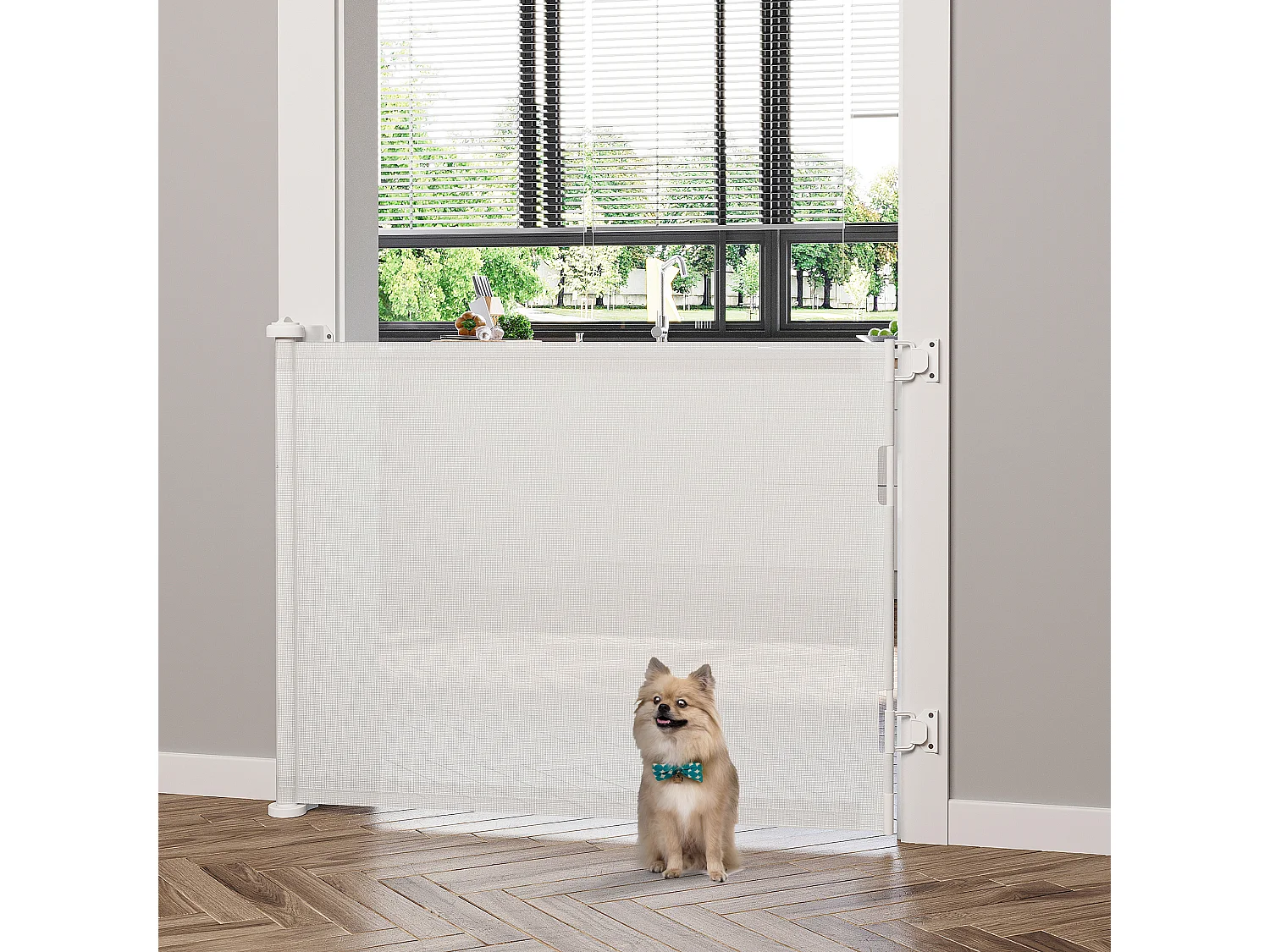 Barrière de sécurité barrière animaux rétractable automatique 1,65L x 0,85H m teslin alu. PVC blanc