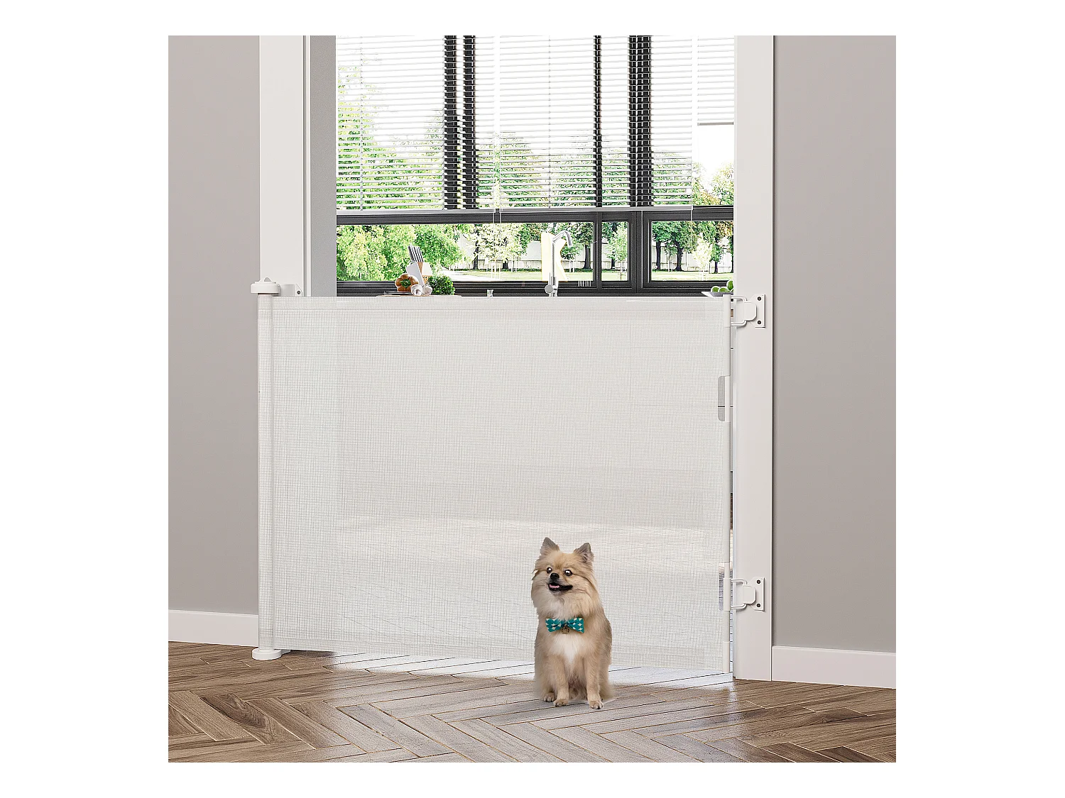 Barrière de sécurité barrière animaux rétractable automatique 1,65L x 0,85H m teslin alu. PVC blanc