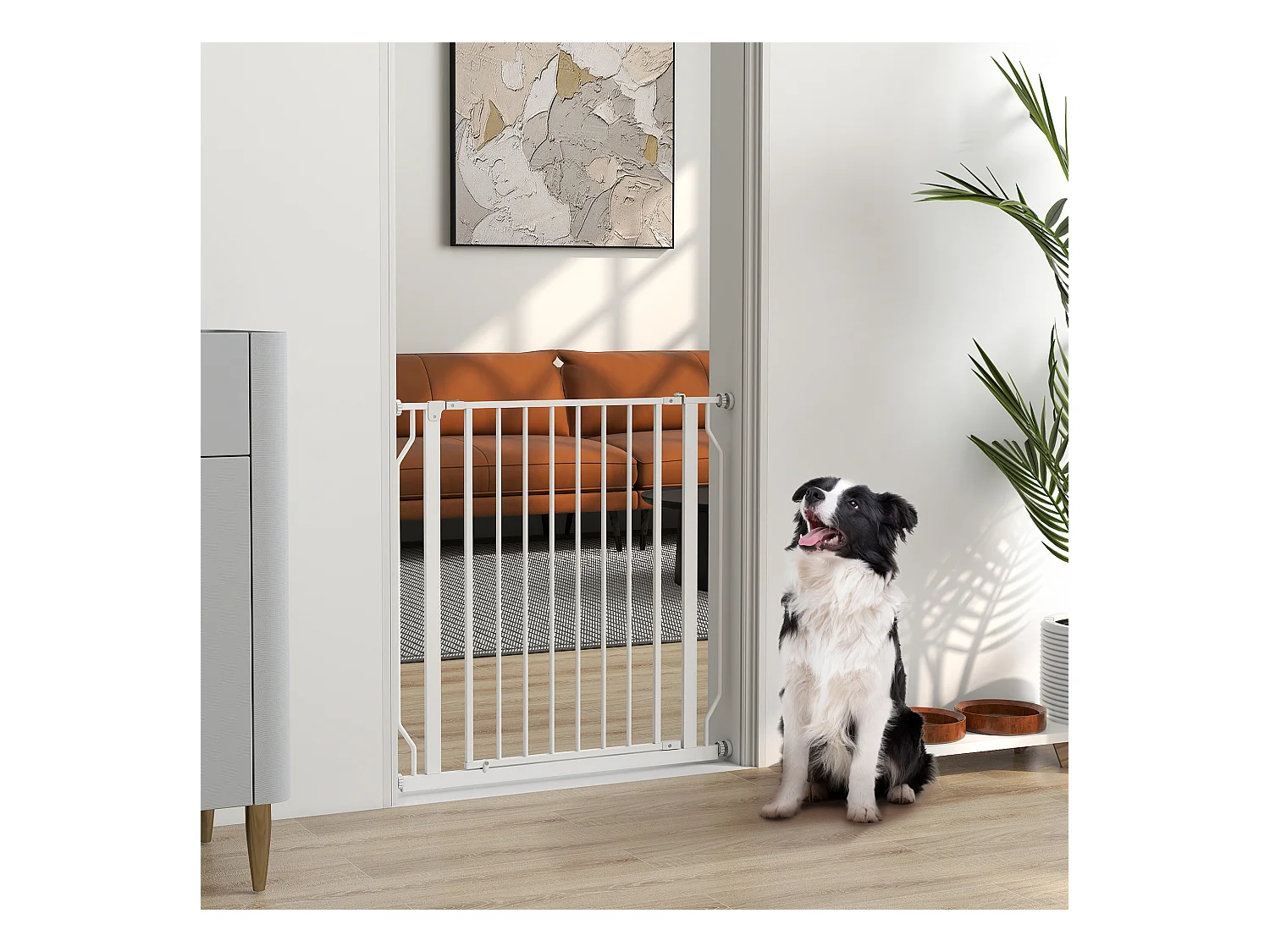 Barrière de sécurité barrière pour animal domestique longueur réglable barrière escaliers couloirs portes sans perçage en acier et ABS dim. 75-85L x 76H cm blanc