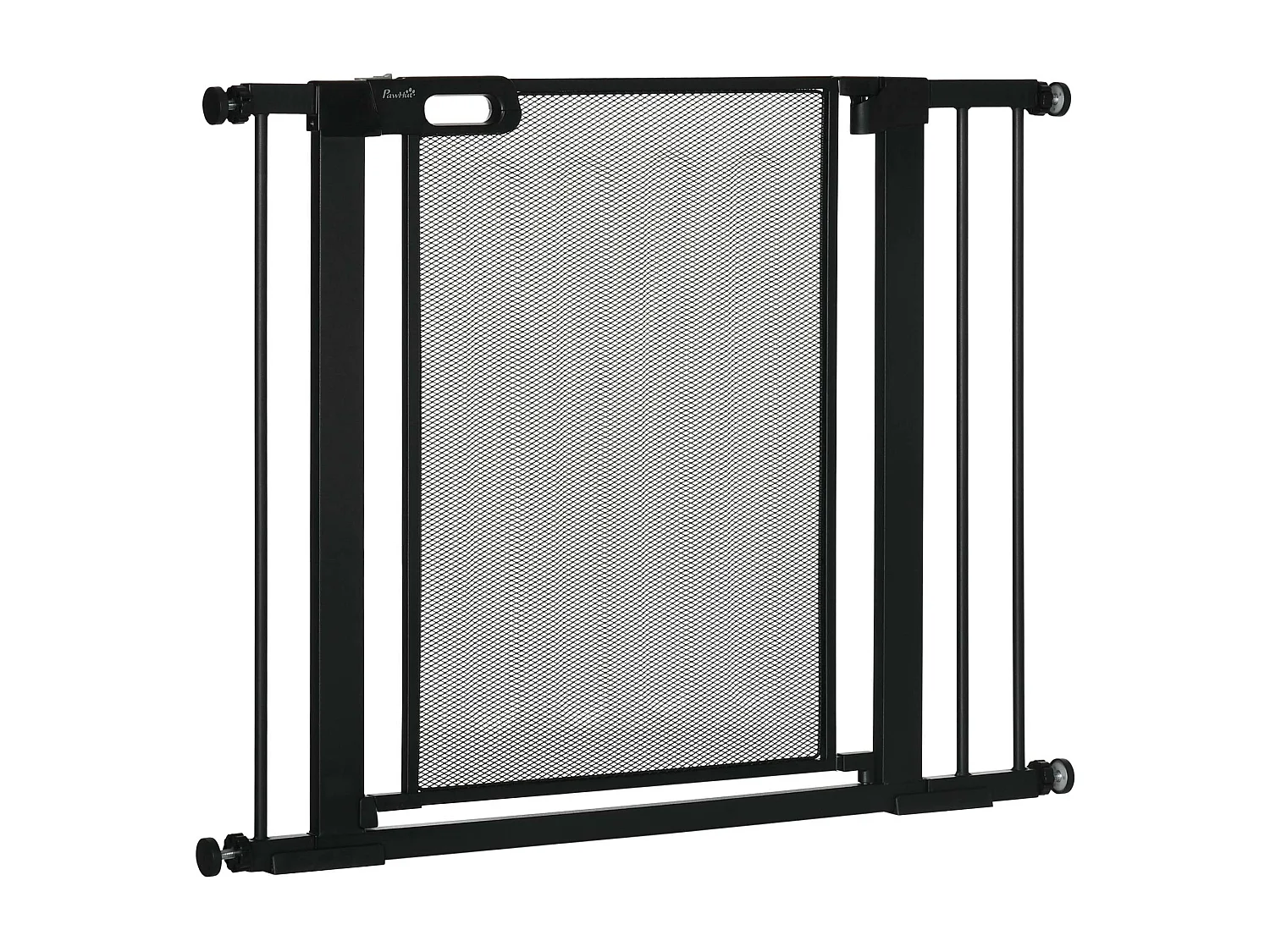 Barrière de sécurité animaux - longueur réglable dim. 75-103 cm - porte double verrouillage, ouverture double sens -sans perçage - acier ABS noir