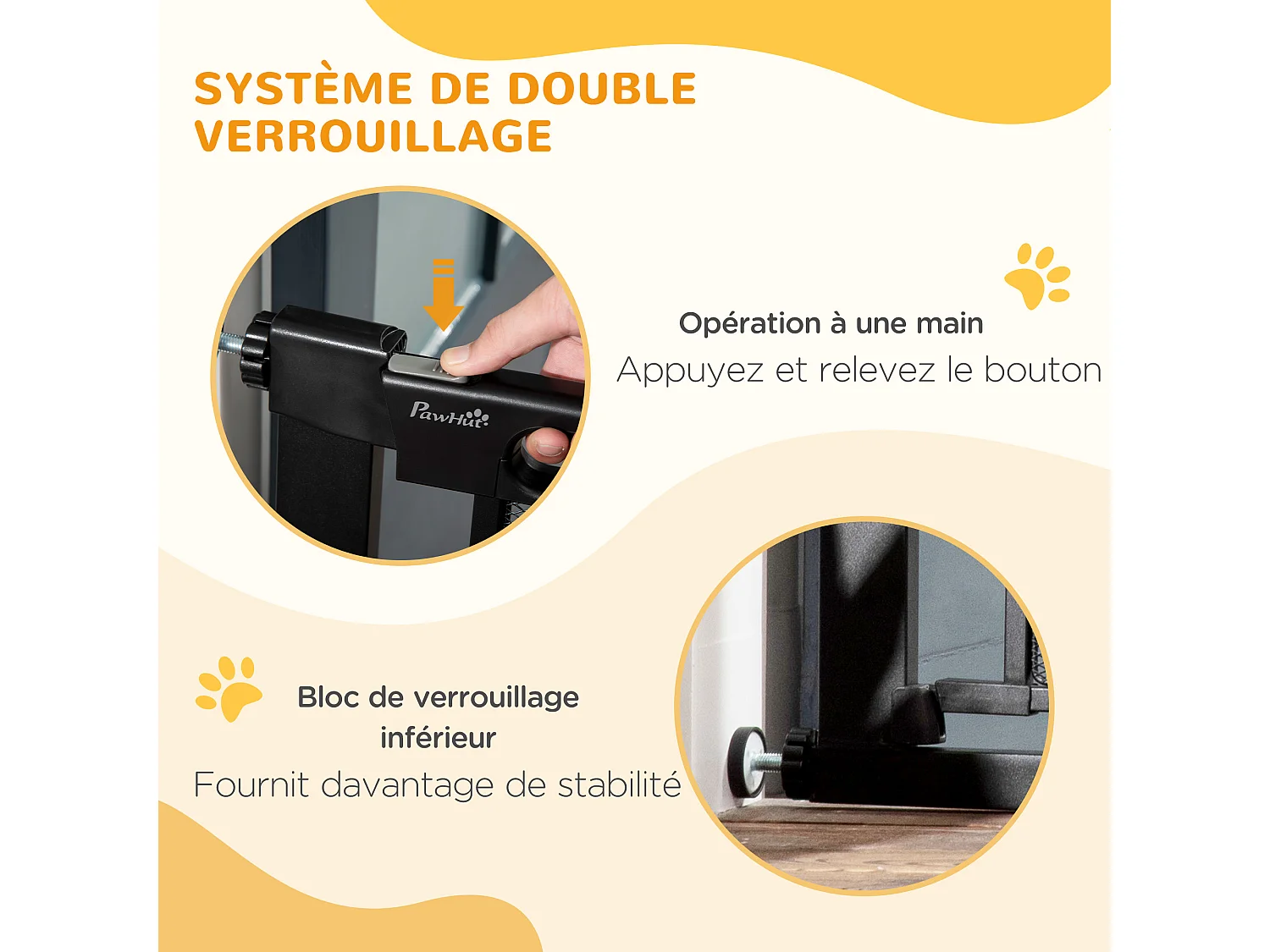 Barrière de sécurité animaux - longueur réglable dim. 75-103 cm - porte double verrouillage, ouverture double sens -sans perçage - acier ABS noir