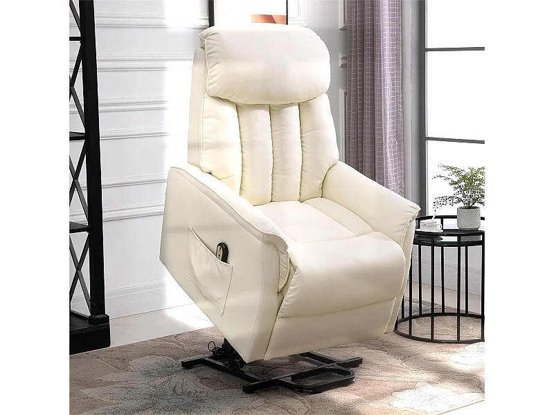 Fauteuil de relaxation électrique fauteuil releveur inclinable avec repose-pied ajustable revêtement synthétique tissu crème