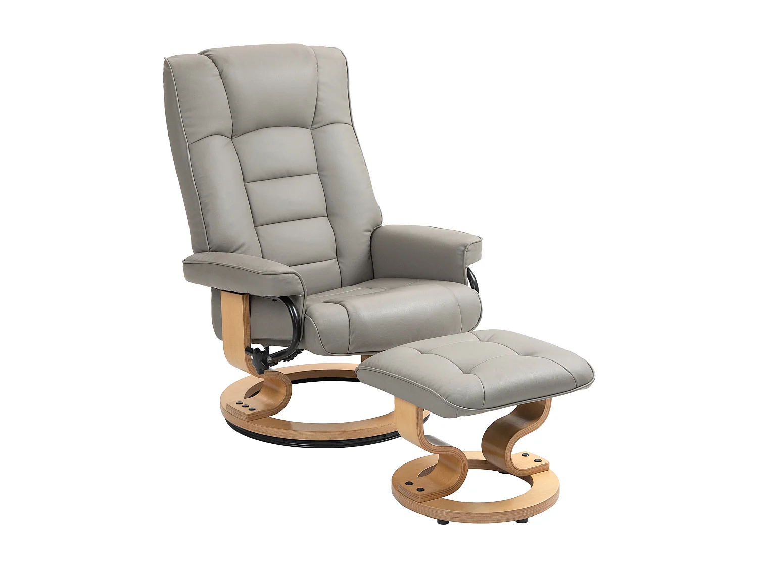 Fauteuil relax inclinable pivotant réglable avec repose-pied bois revêtement synthétique gris