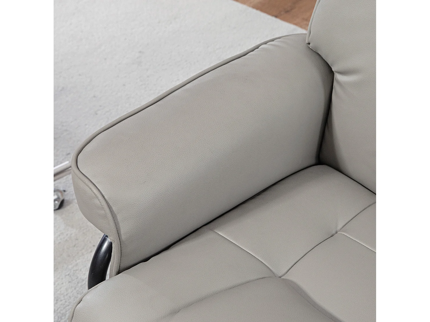 Fauteuil relax inclinable pivotant réglable avec repose-pied bois revêtement synthétique gris