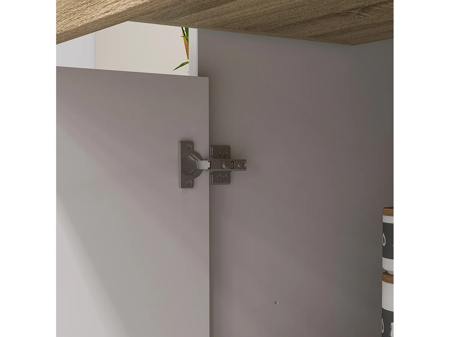 Buffet haut design scandinave - 4 portes, 3 étagères, tiroir, 3 niches - panneaux blanc aspect bois