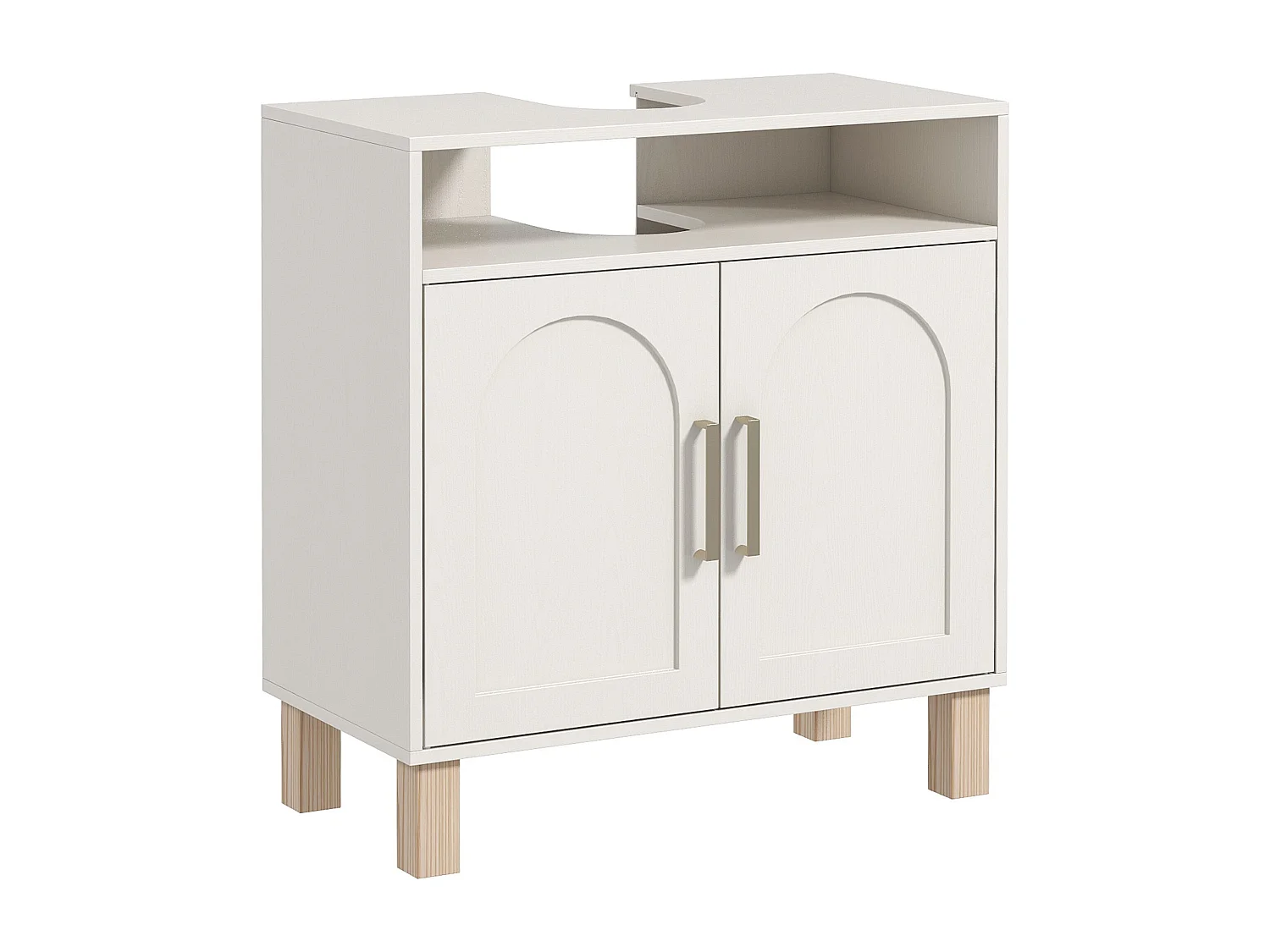 Meuble sous vasque - 2 portes, étagère, niche - MDF crème