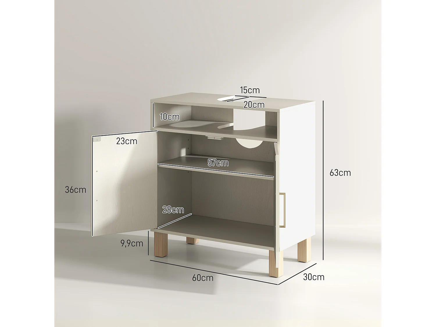Meuble sous vasque - 2 portes, étagère, niche - MDF crème